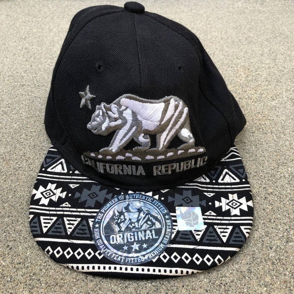 CALIFORNIA REPUBLIC Snapback Hat Men's Embroidered Cap Black Adjustable